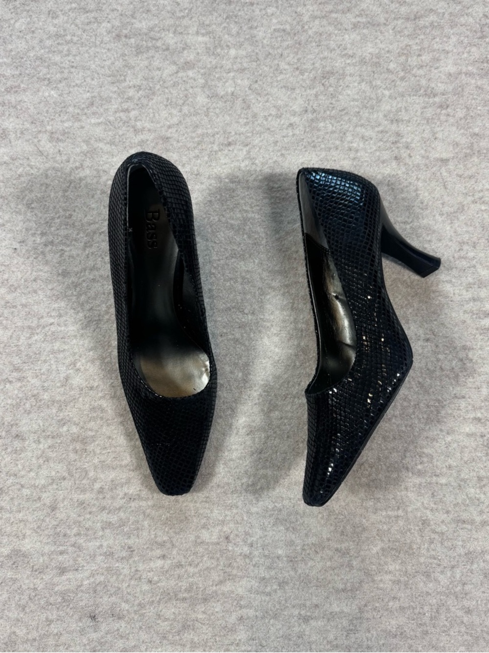 Bass Black Textured Pointed-Toe Heels